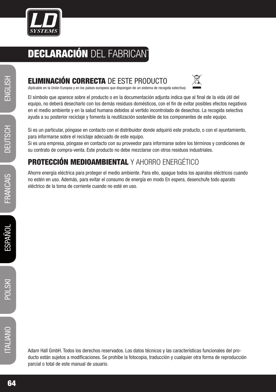 Declaración del fabricante | LD Systems MEI 100 G2 User Manual | Page 64 / 100