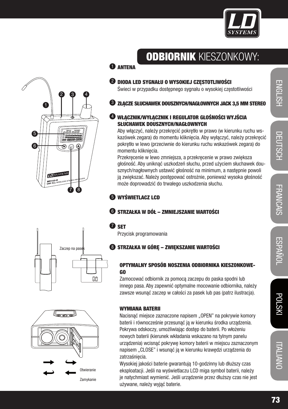 Odbiornik kieszonkowy | LD Systems MEI 100 G2 User Manual | Page 73 / 100
