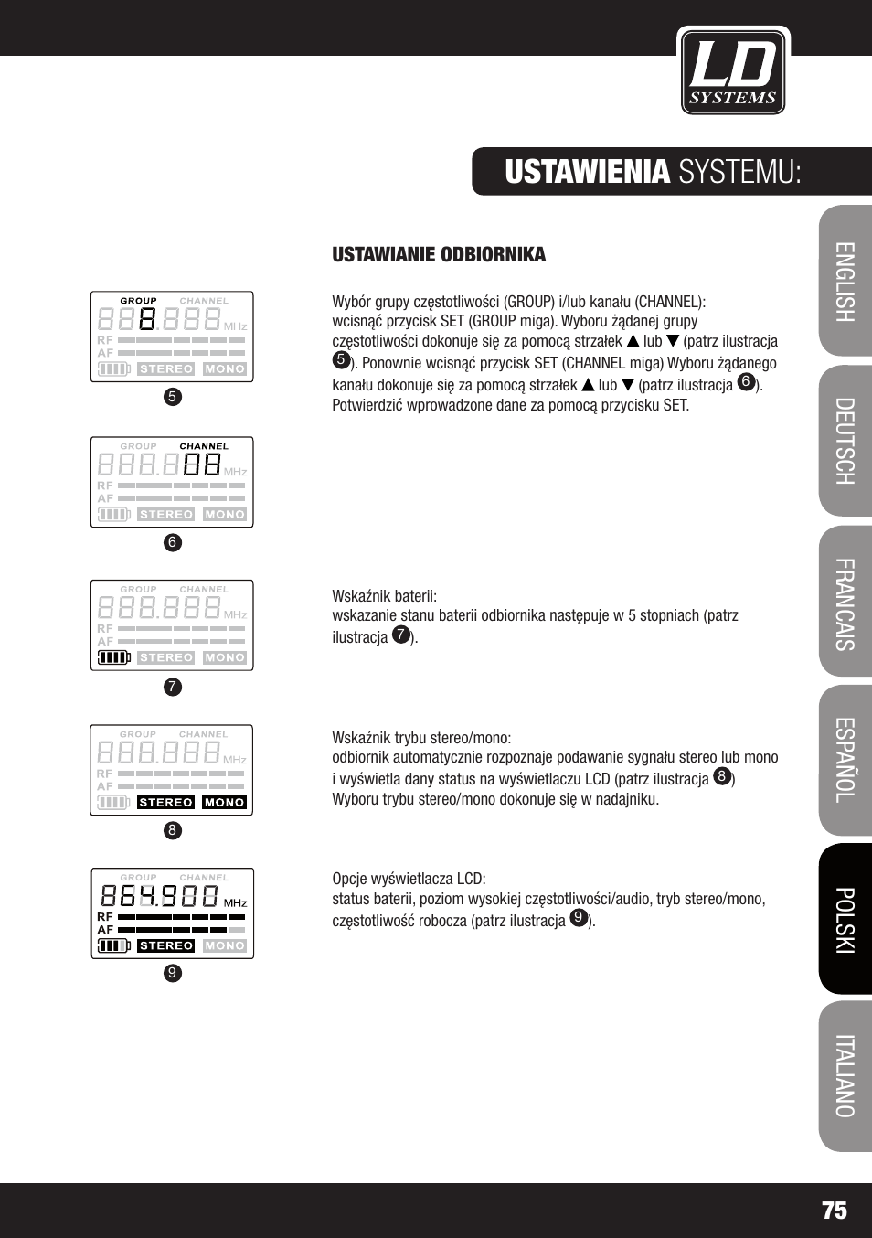 Ustawienia systemu | LD Systems MEI 100 G2 User Manual | Page 75 / 100