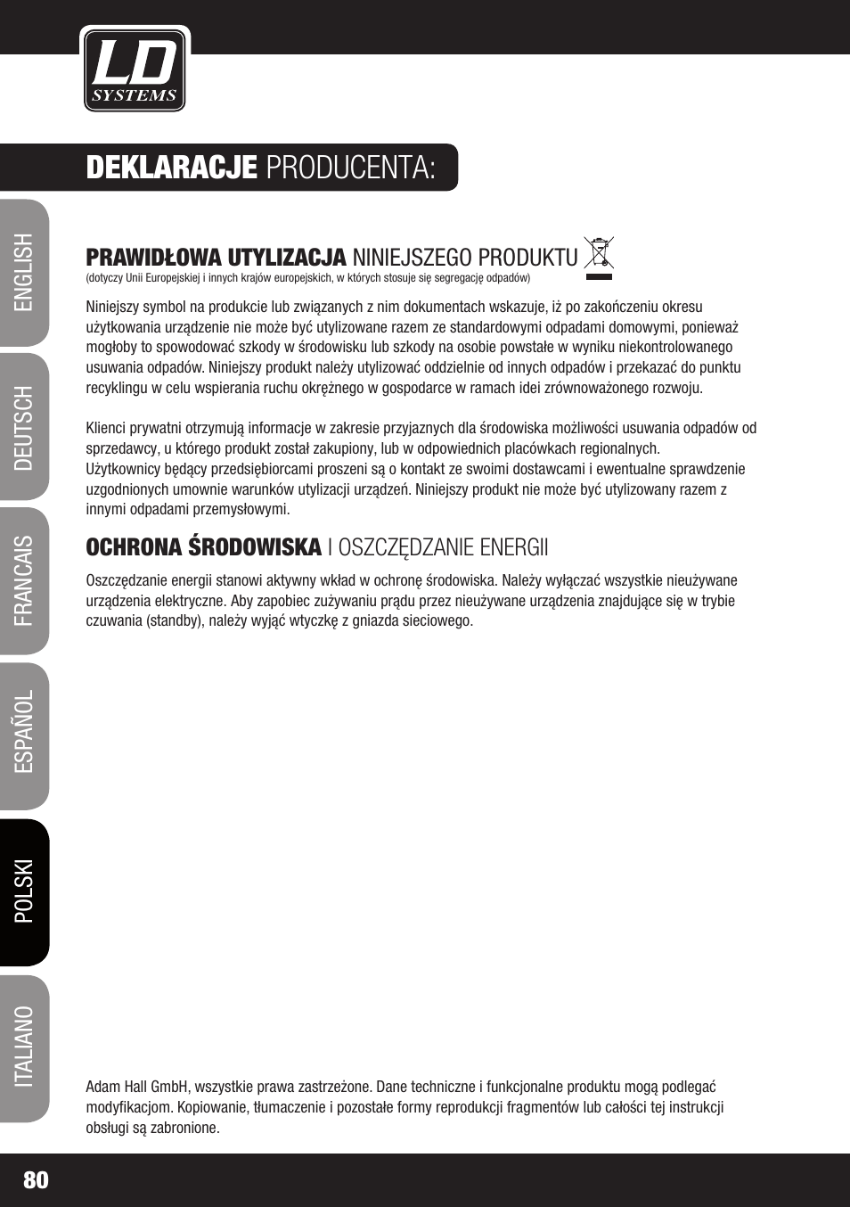 Deklaracje producenta | LD Systems MEI 100 G2 User Manual | Page 80 / 100