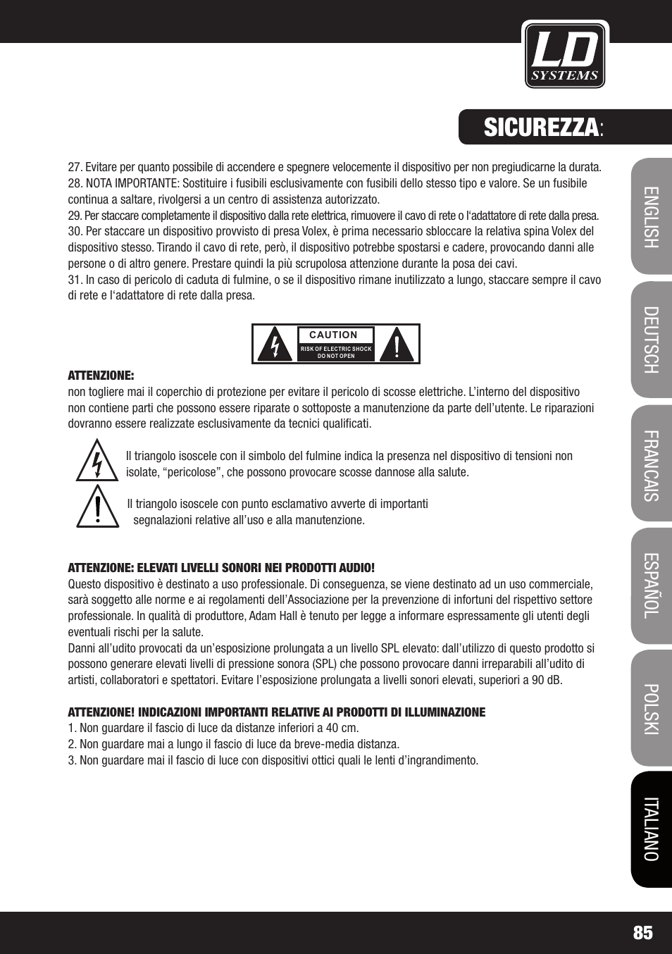 Sicurezza | LD Systems MEI 100 G2 User Manual | Page 85 / 100