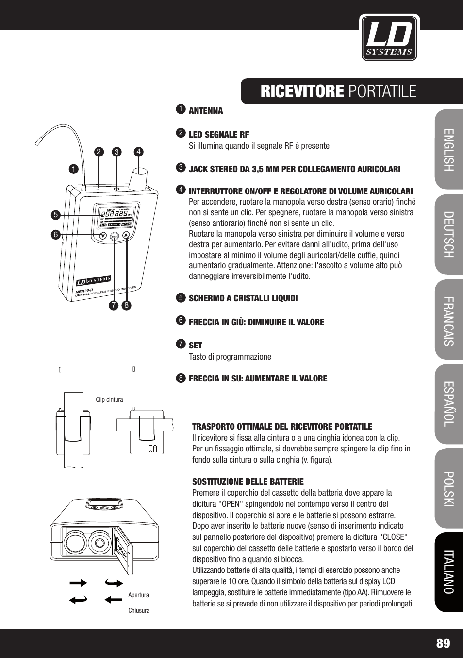 Ricevitore portatile | LD Systems MEI 100 G2 User Manual | Page 89 / 100