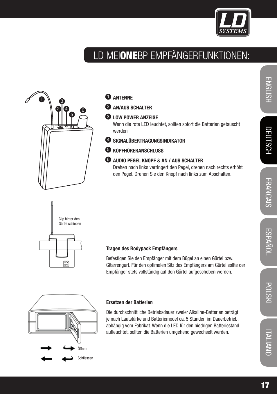 Ld mei one bp empfängerfunktionen | LD Systems MEI ONE 1 User Manual | Page 17 / 62