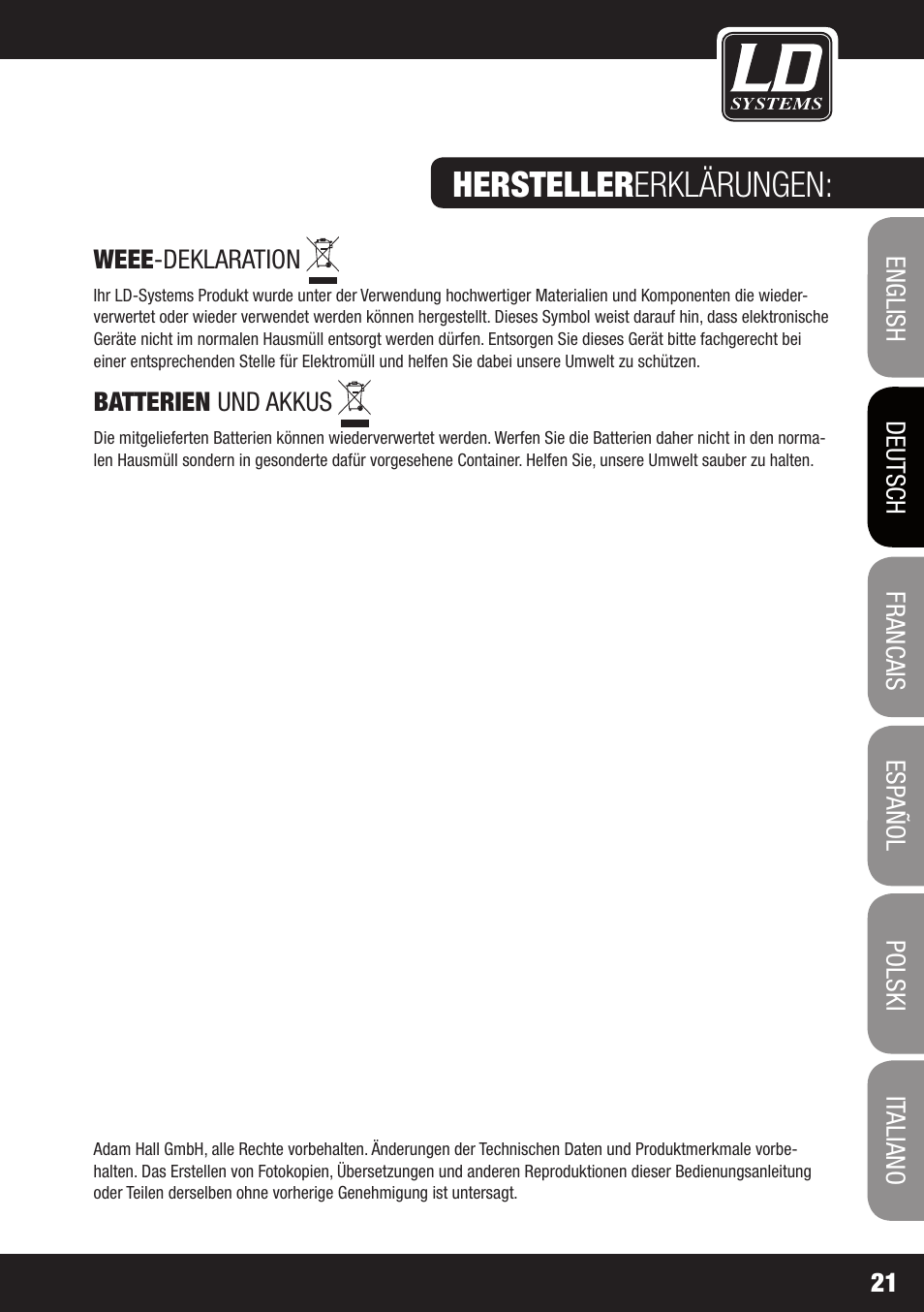 Hersteller erklärungen | LD Systems MEI ONE 1 User Manual | Page 21 / 62