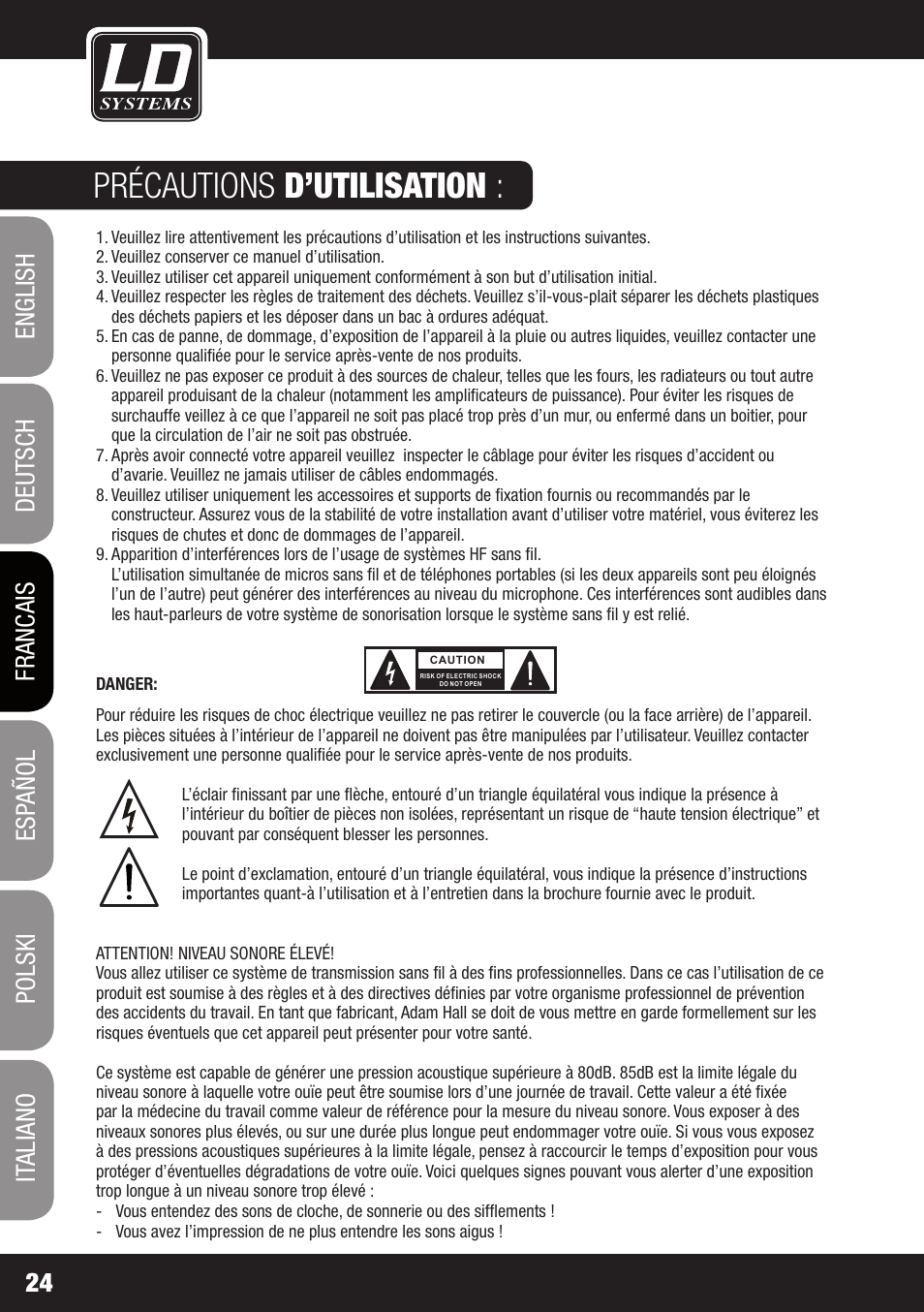 Précautions d’utilisation | LD Systems MEI ONE 1 User Manual | Page 24 / 62