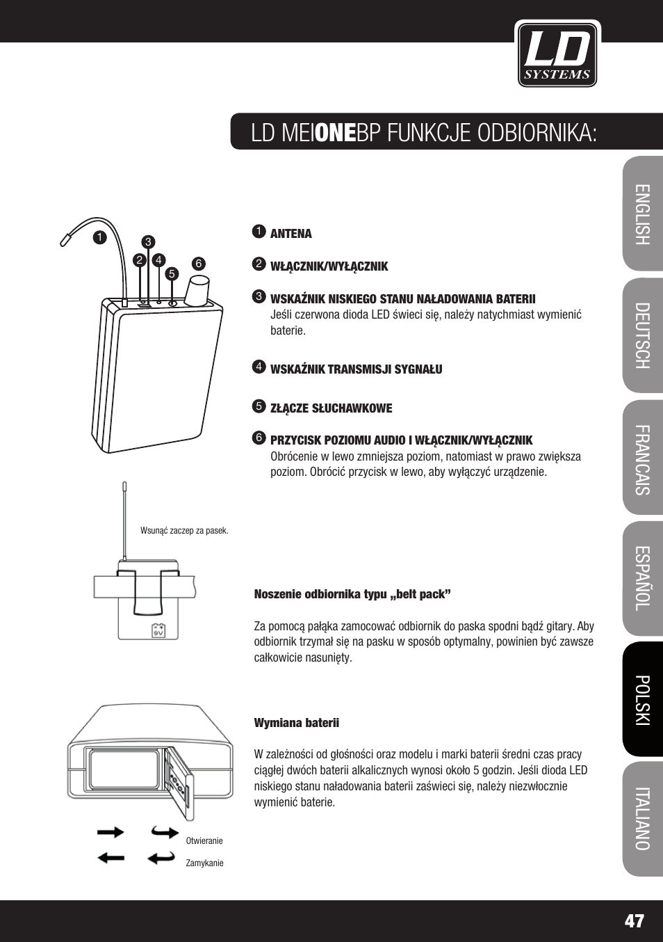 Ld mei one bp funkcje odbiornika | LD Systems MEI ONE 1 User Manual | Page 47 / 62