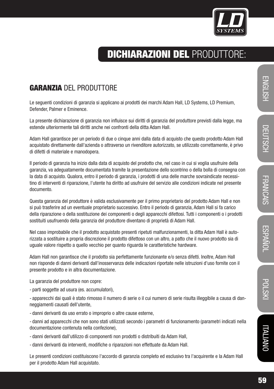 Dichiarazioni del produttore | LD Systems MEI ONE 1 User Manual | Page 59 / 62