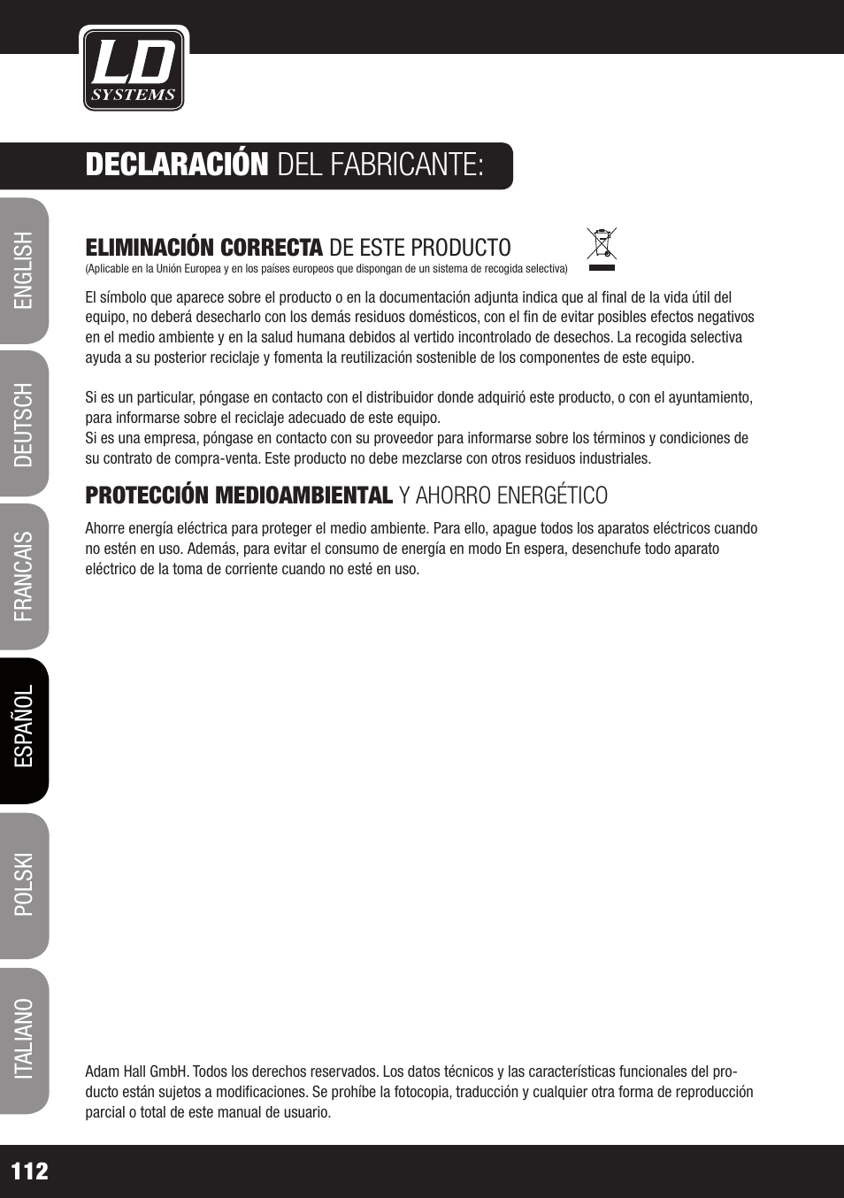 Declaración del fabricante | LD Systems LDSAT42G2(W) User Manual | Page 112 / 172