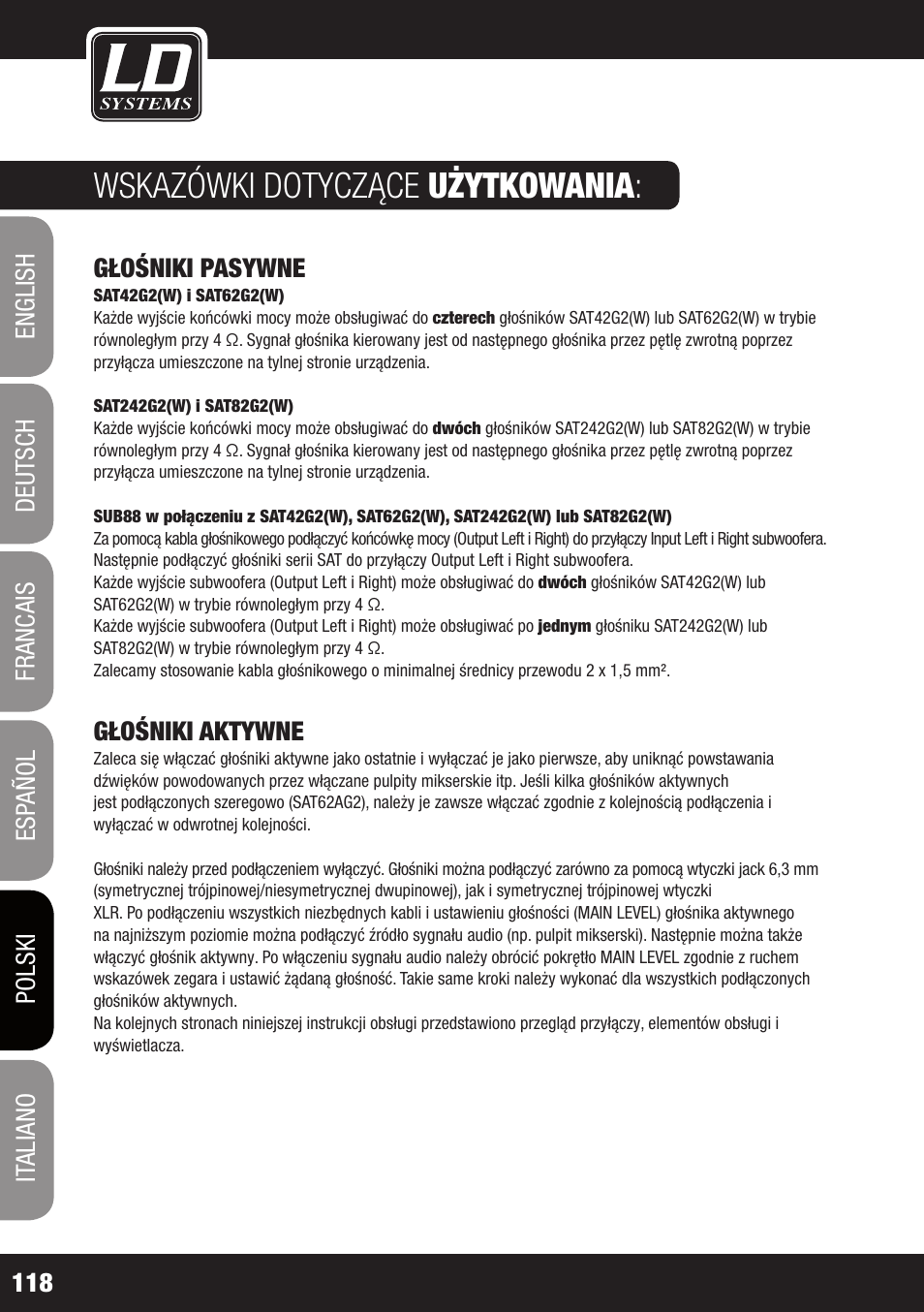 Wskazówki dotyczące użytkowania | LD Systems LDSAT42G2(W) User Manual | Page 118 / 172