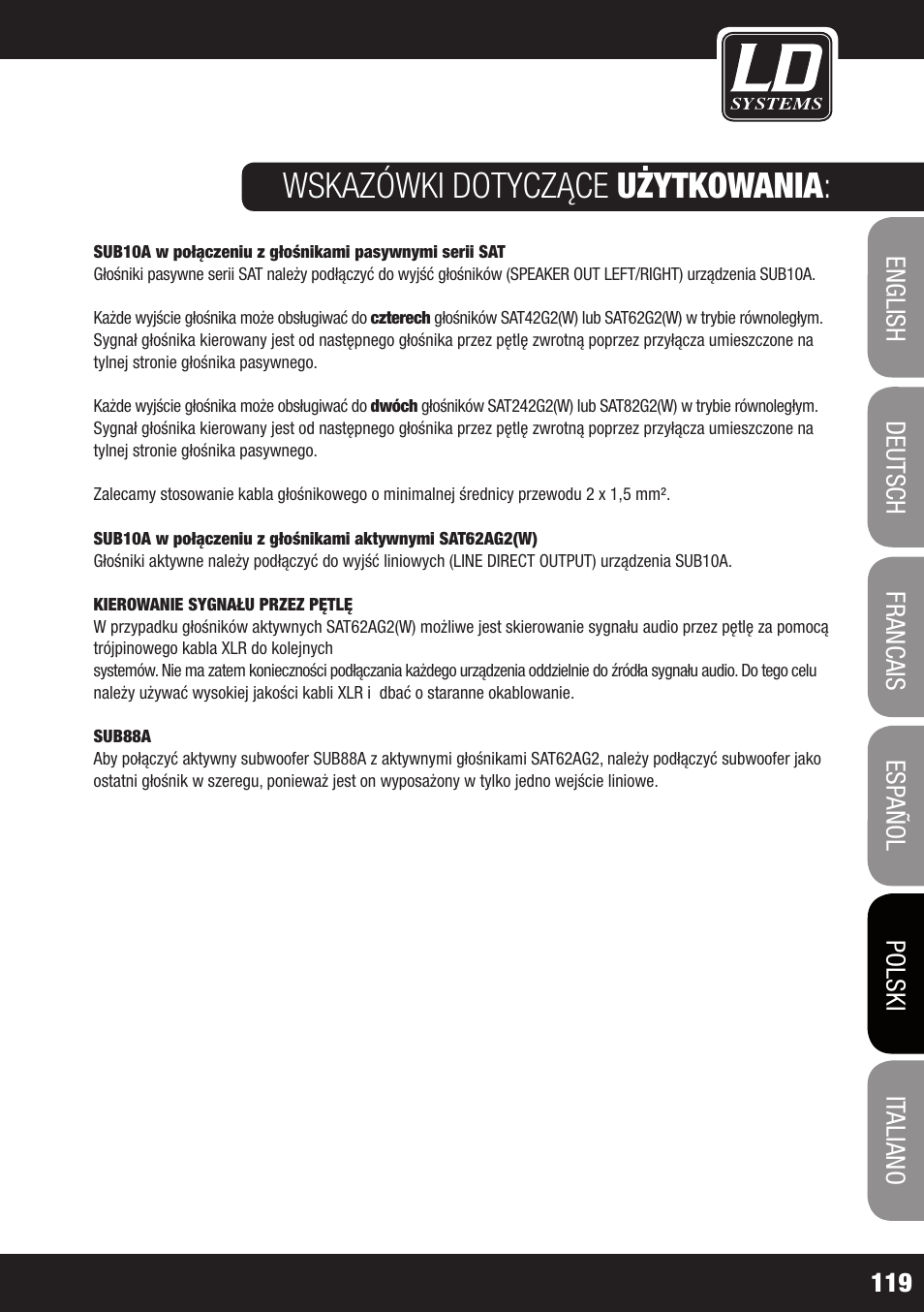 Wskazówki dotyczące użytkowania | LD Systems LDSAT42G2(W) User Manual | Page 119 / 172