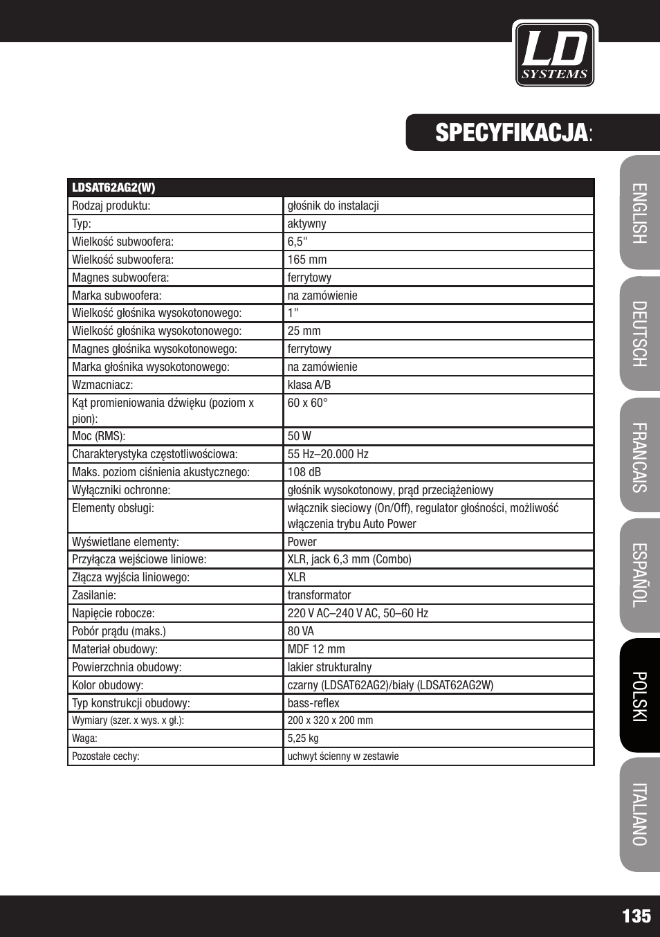 Specyfikacja | LD Systems LDSAT42G2(W) User Manual | Page 135 / 172