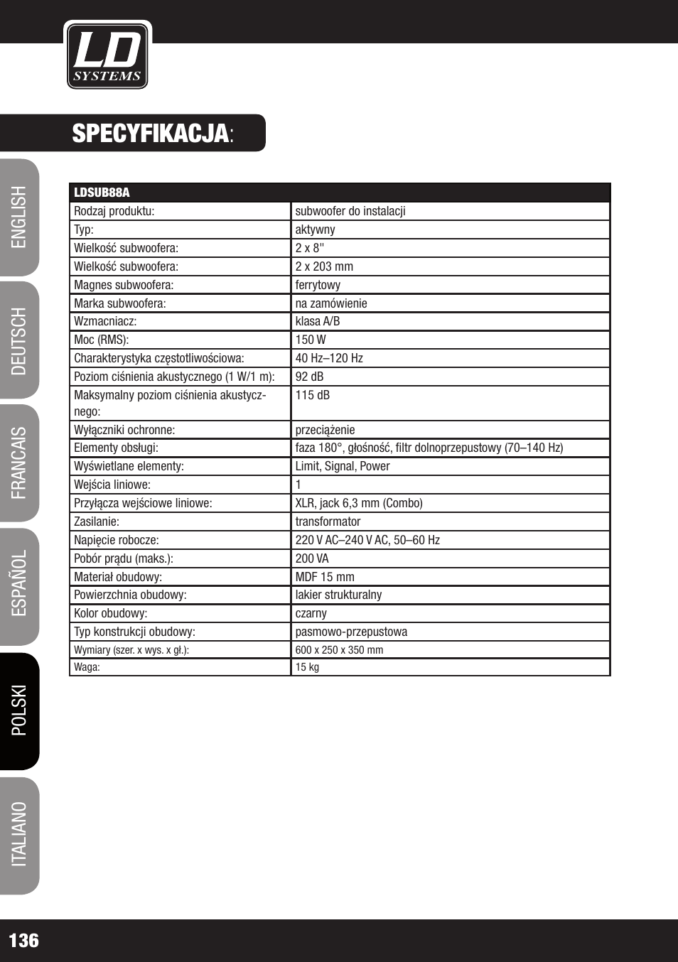 Specyfikacja | LD Systems LDSAT42G2(W) User Manual | Page 136 / 172