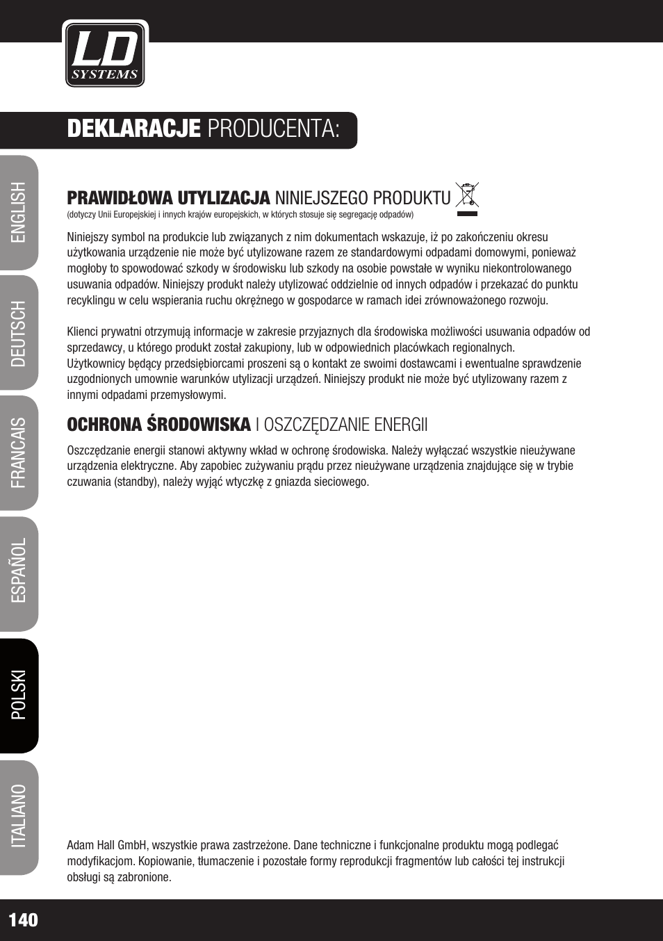 Deklaracje producenta | LD Systems LDSAT42G2(W) User Manual | Page 140 / 172