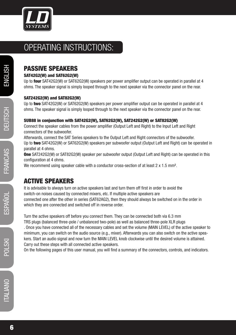 Operating instructions | LD Systems LDSAT42G2(W) User Manual | Page 6 / 172
