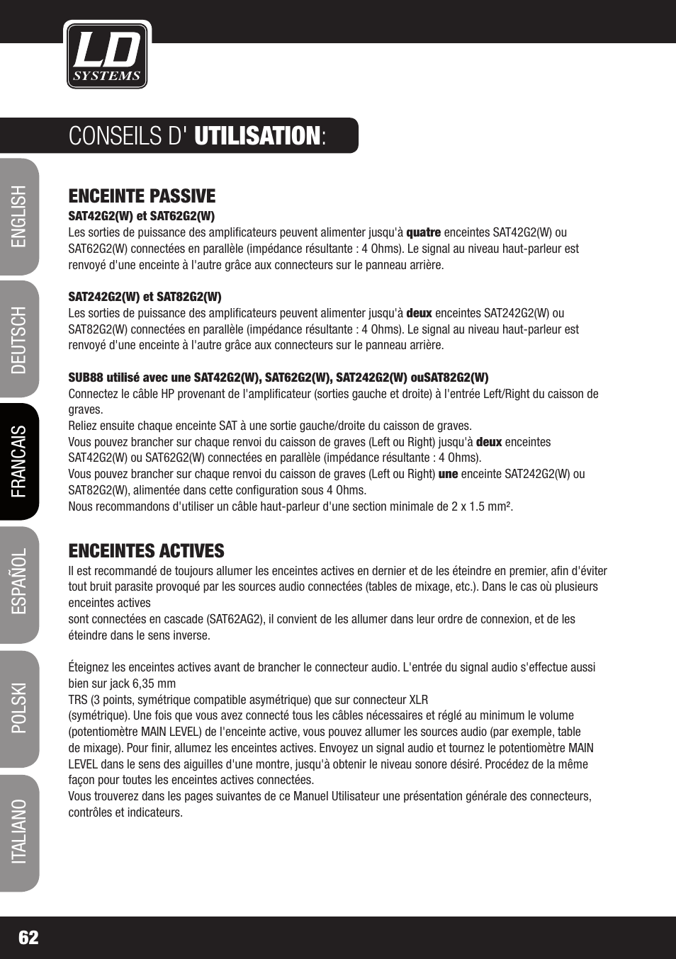 Conseils d' utilisation | LD Systems LDSAT42G2(W) User Manual | Page 62 / 172