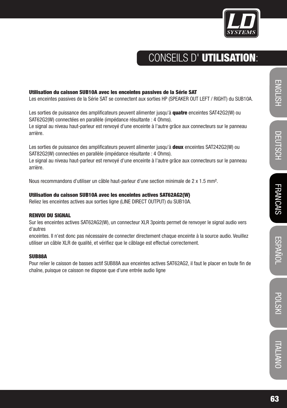 Conseils d' utilisation | LD Systems LDSAT42G2(W) User Manual | Page 63 / 172