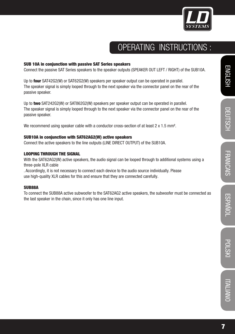 Operating instructions | LD Systems LDSAT42G2(W) User Manual | Page 7 / 172