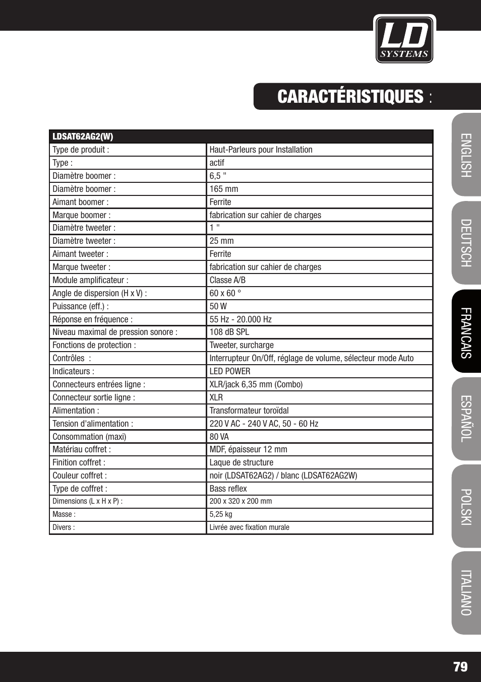 Caractéristiques | LD Systems LDSAT42G2(W) User Manual | Page 79 / 172