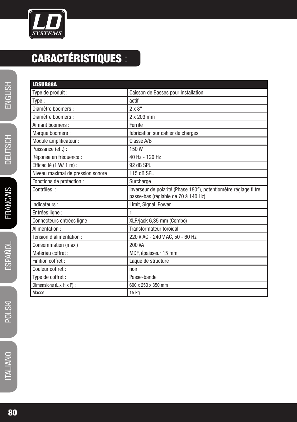 Caractéristiques | LD Systems LDSAT42G2(W) User Manual | Page 80 / 172