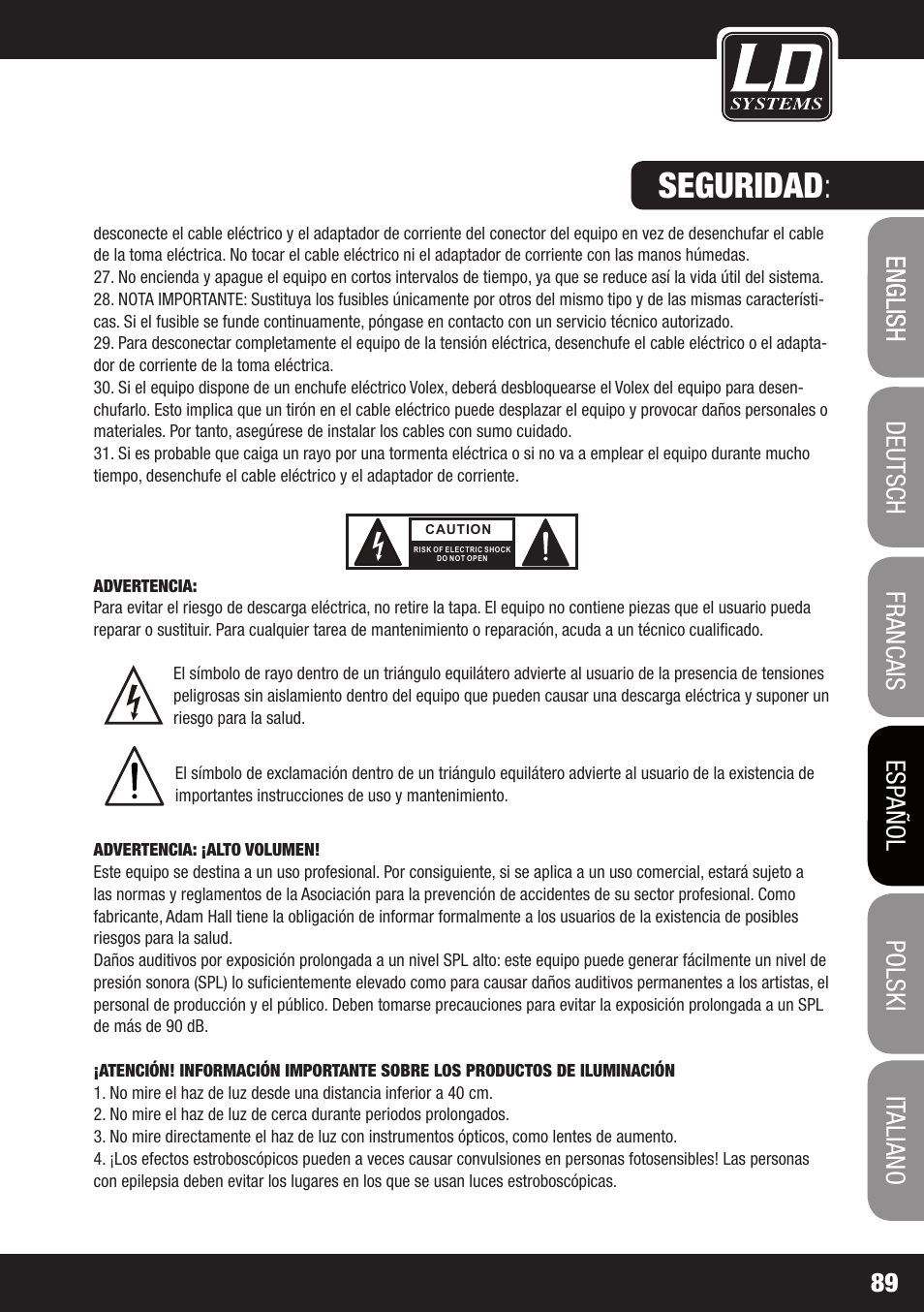 Seguridad | LD Systems LDSAT42G2(W) User Manual | Page 89 / 172