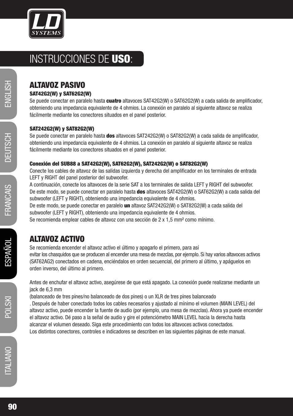 Instrucciones de uso | LD Systems LDSAT42G2(W) User Manual | Page 90 / 172