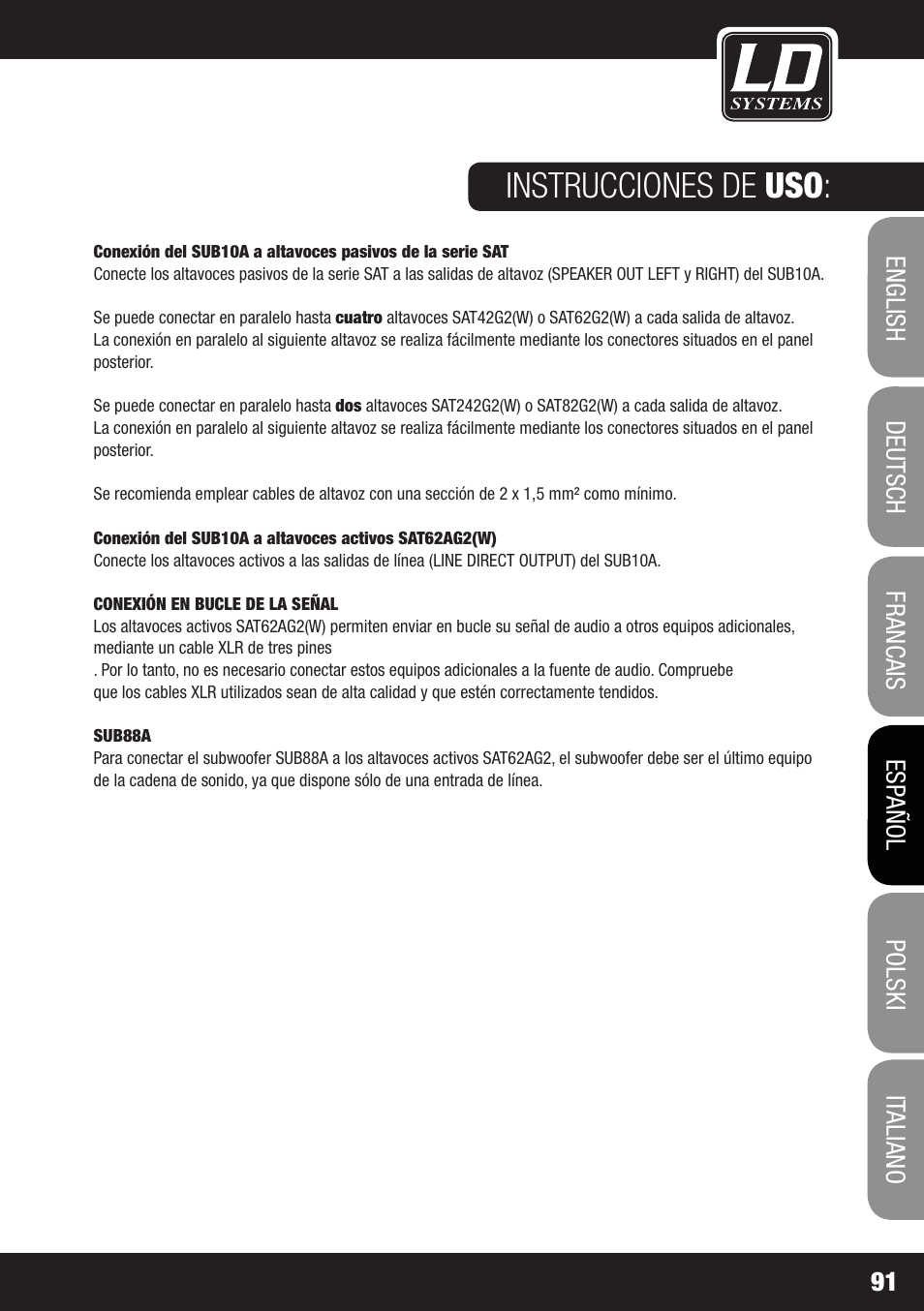 Instrucciones de uso | LD Systems LDSAT42G2(W) User Manual | Page 91 / 172