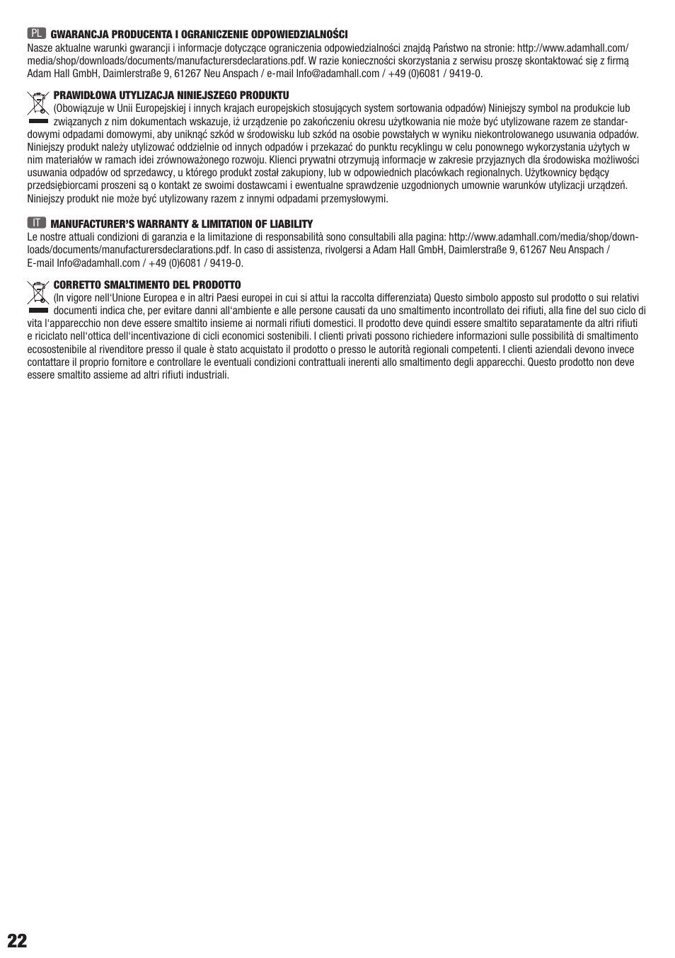 LD Systems CONTRACTOR CFL 62 100 V User Manual | Page 22 / 24