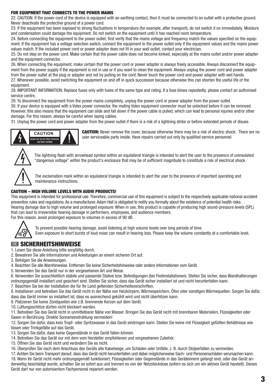 Sicherheitshinweise | LD Systems CONTRACTOR CFL 62 100 V User Manual | Page 3 / 24