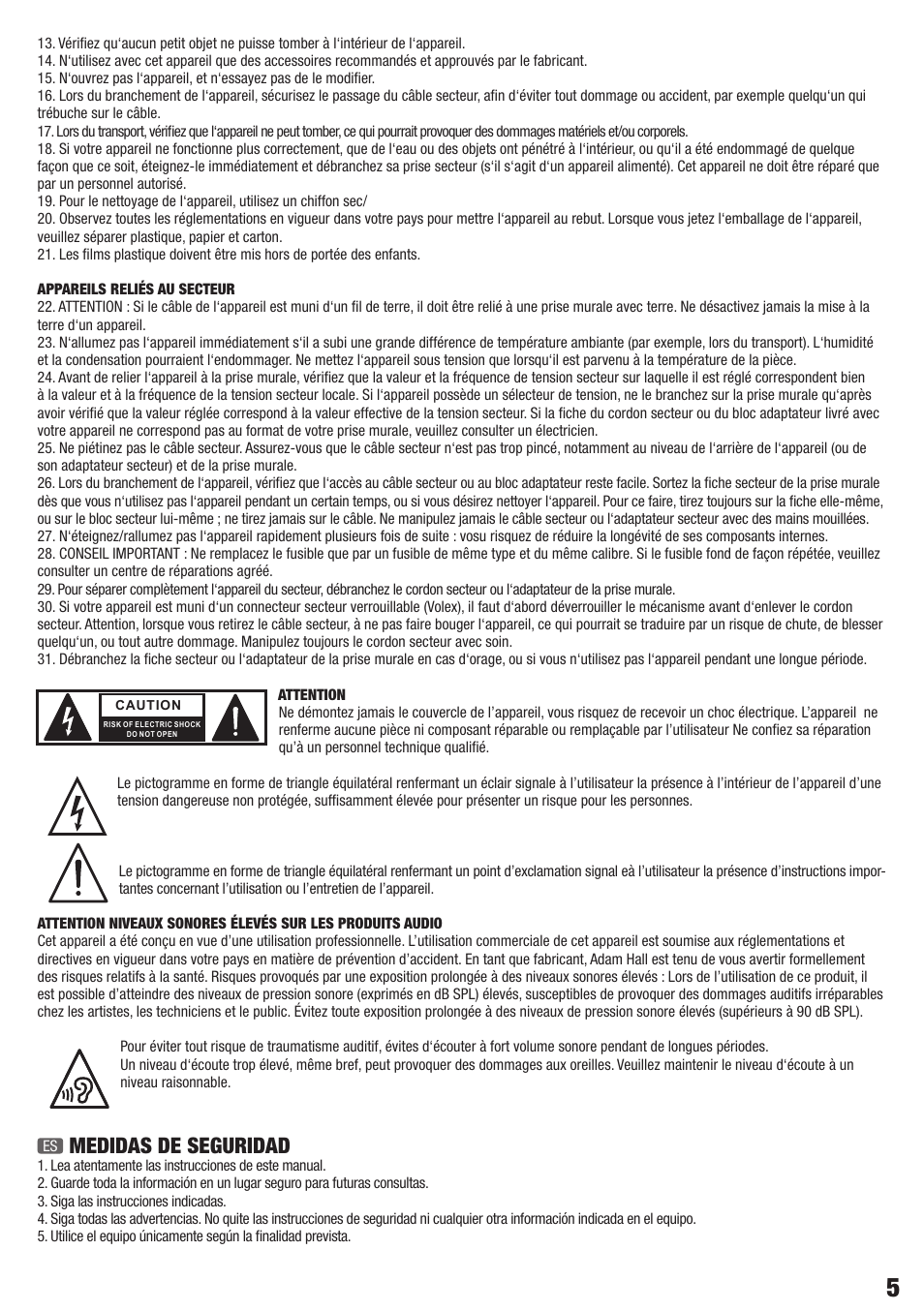 Medidas de seguridad | LD Systems CONTRACTOR CFL 62 100 V User Manual | Page 5 / 24