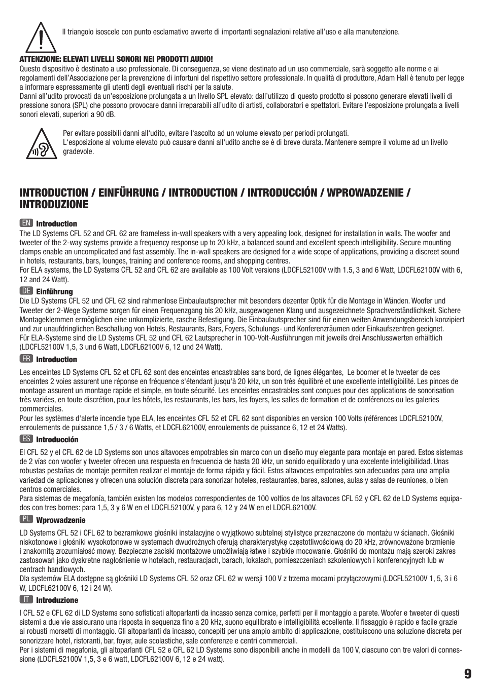 LD Systems CONTRACTOR CFL 62 100 V User Manual | Page 9 / 24