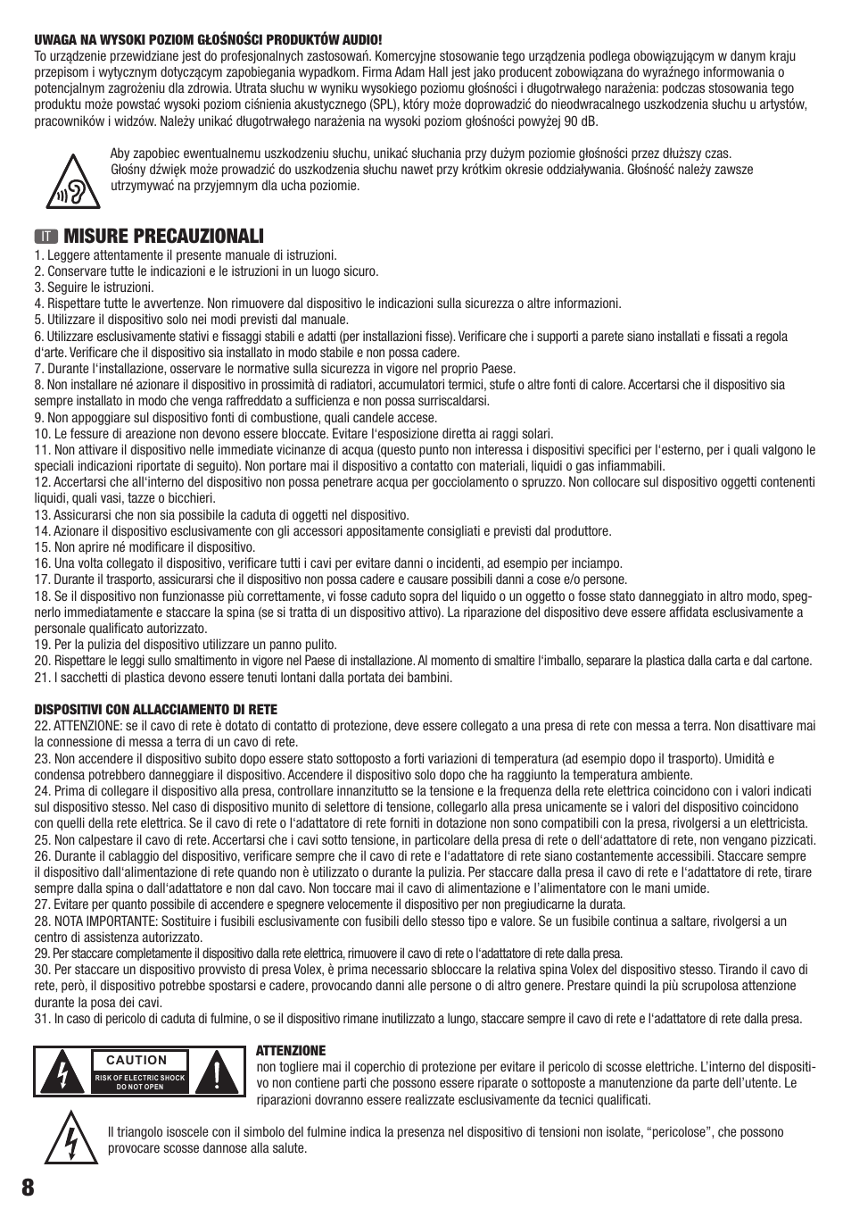 Misure precauzionali | LD Systems VA 8 User Manual | Page 8 / 28