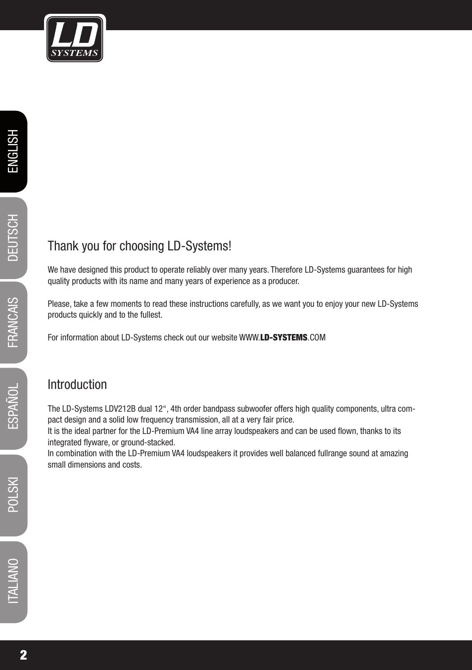 LD Systems V 212 SUB User Manual | Page 2 / 88