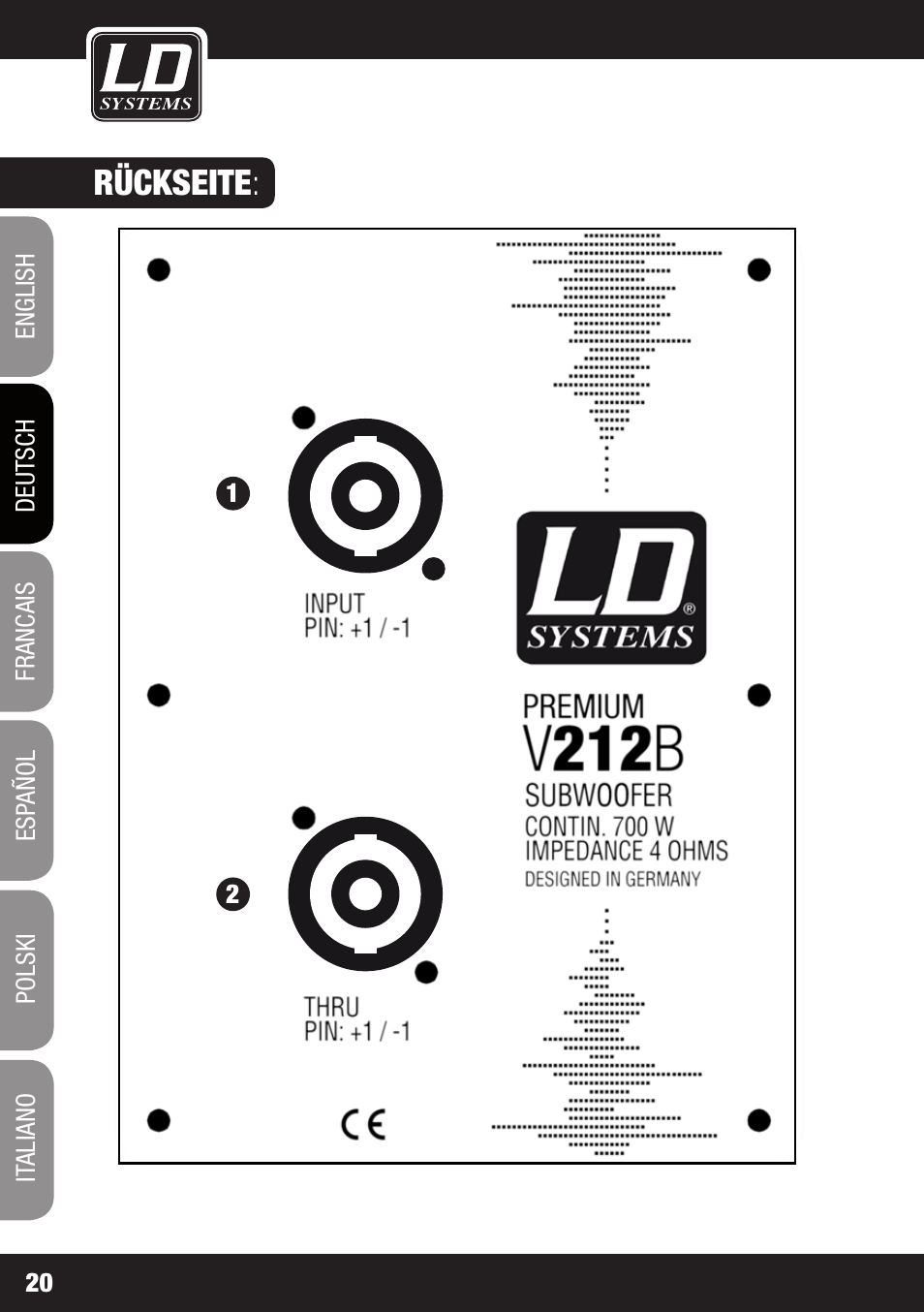 Rückseite | LD Systems V 212 SUB User Manual | Page 20 / 88