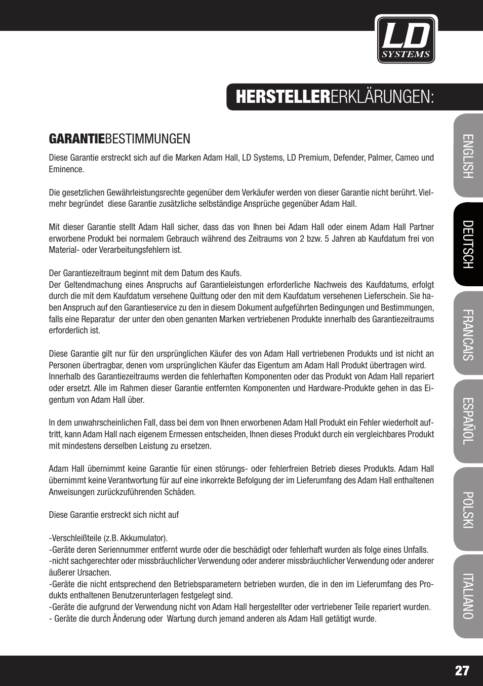 Hersteller erklärungen | LD Systems V 212 SUB User Manual | Page 27 / 88