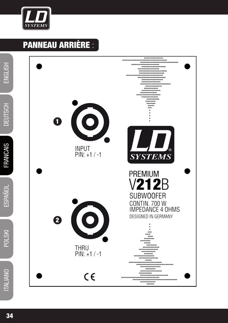 Panneau arrière | LD Systems V 212 SUB User Manual | Page 34 / 88