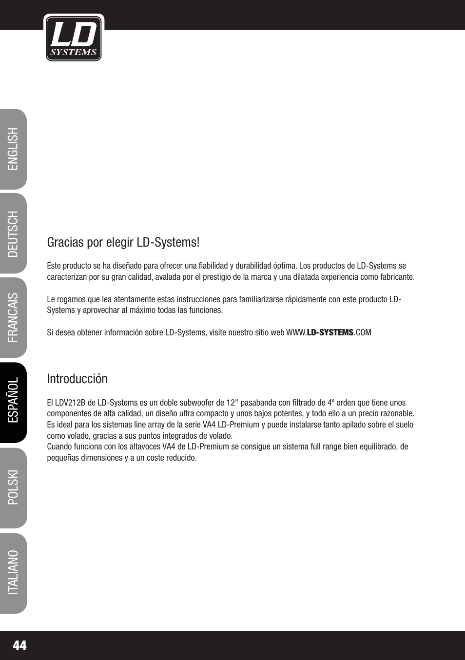 LD Systems V 212 SUB User Manual | Page 44 / 88