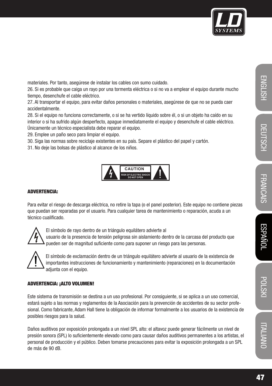 LD Systems V 212 SUB User Manual | Page 47 / 88