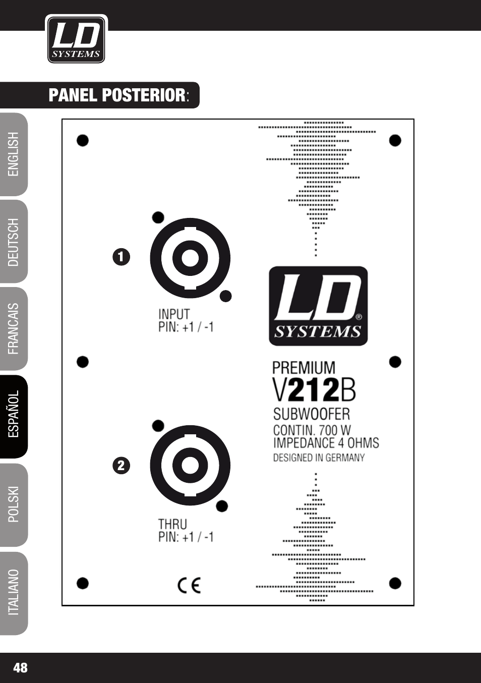 Panel posterior | LD Systems V 212 SUB User Manual | Page 48 / 88