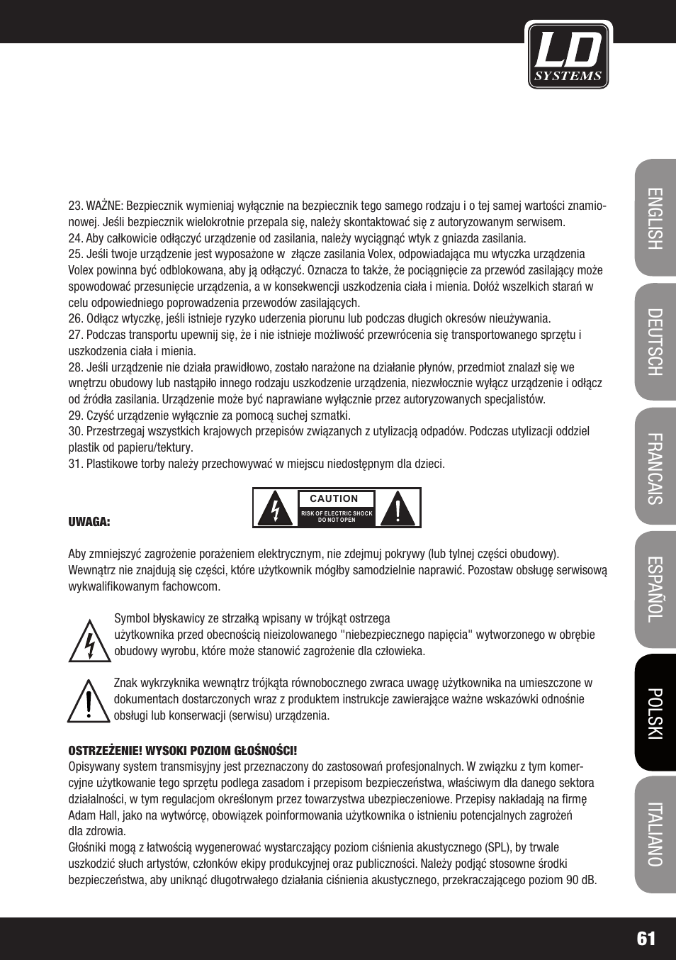 LD Systems V 212 SUB User Manual | Page 61 / 88