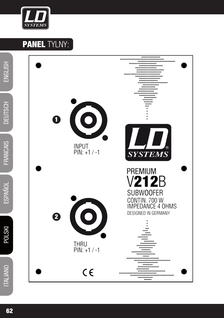Panel tylny | LD Systems V 212 SUB User Manual | Page 62 / 88
