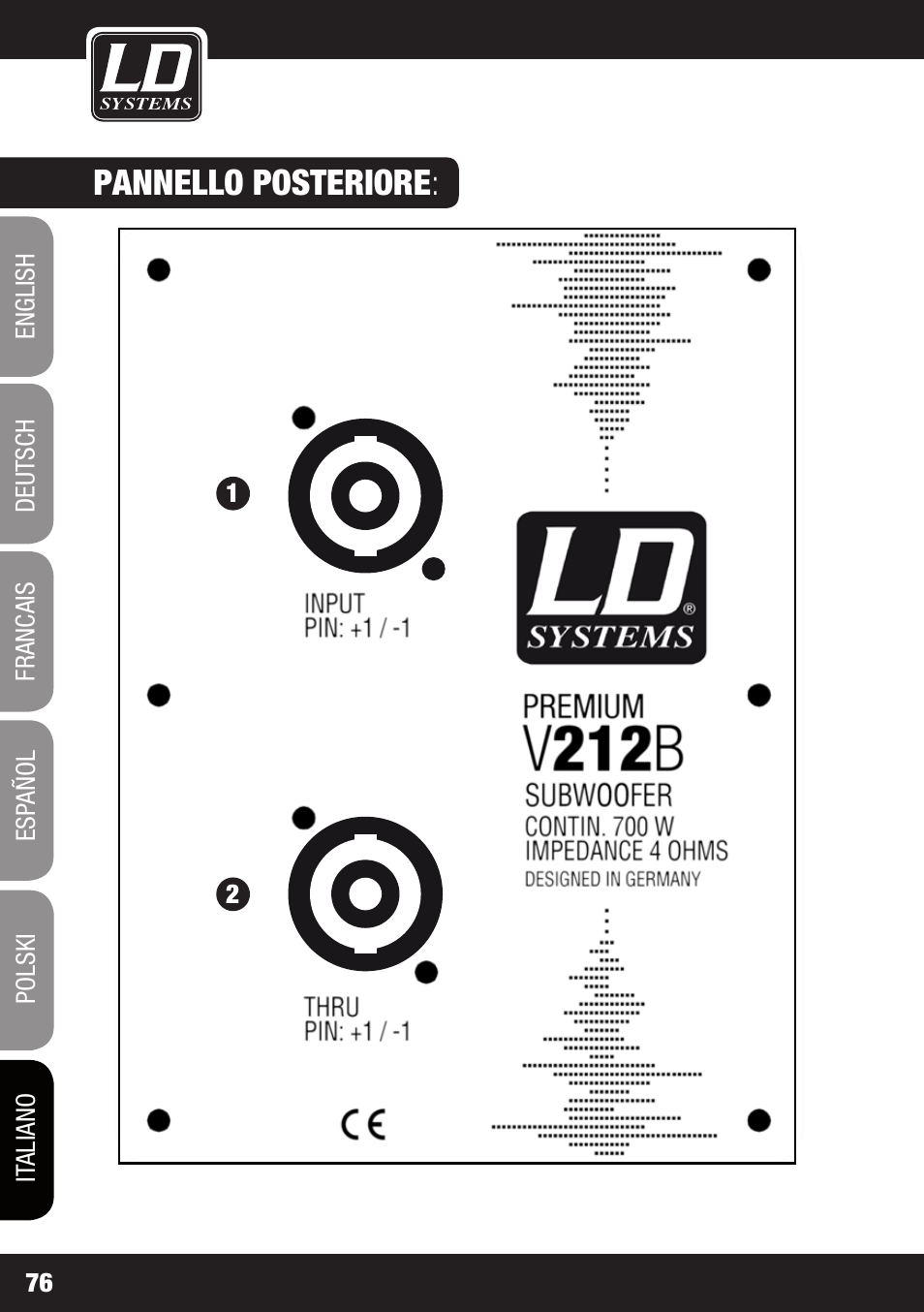 Pannello posteriore | LD Systems V 212 SUB User Manual | Page 76 / 88