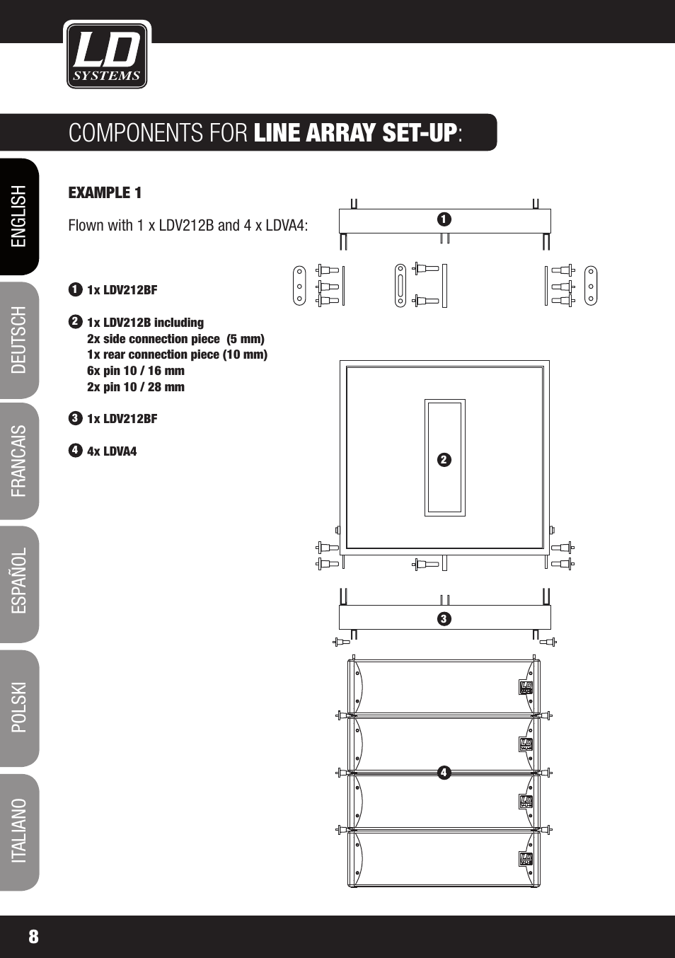 Components for line array set-up | LD Systems V 212 SUB User Manual | Page 8 / 88