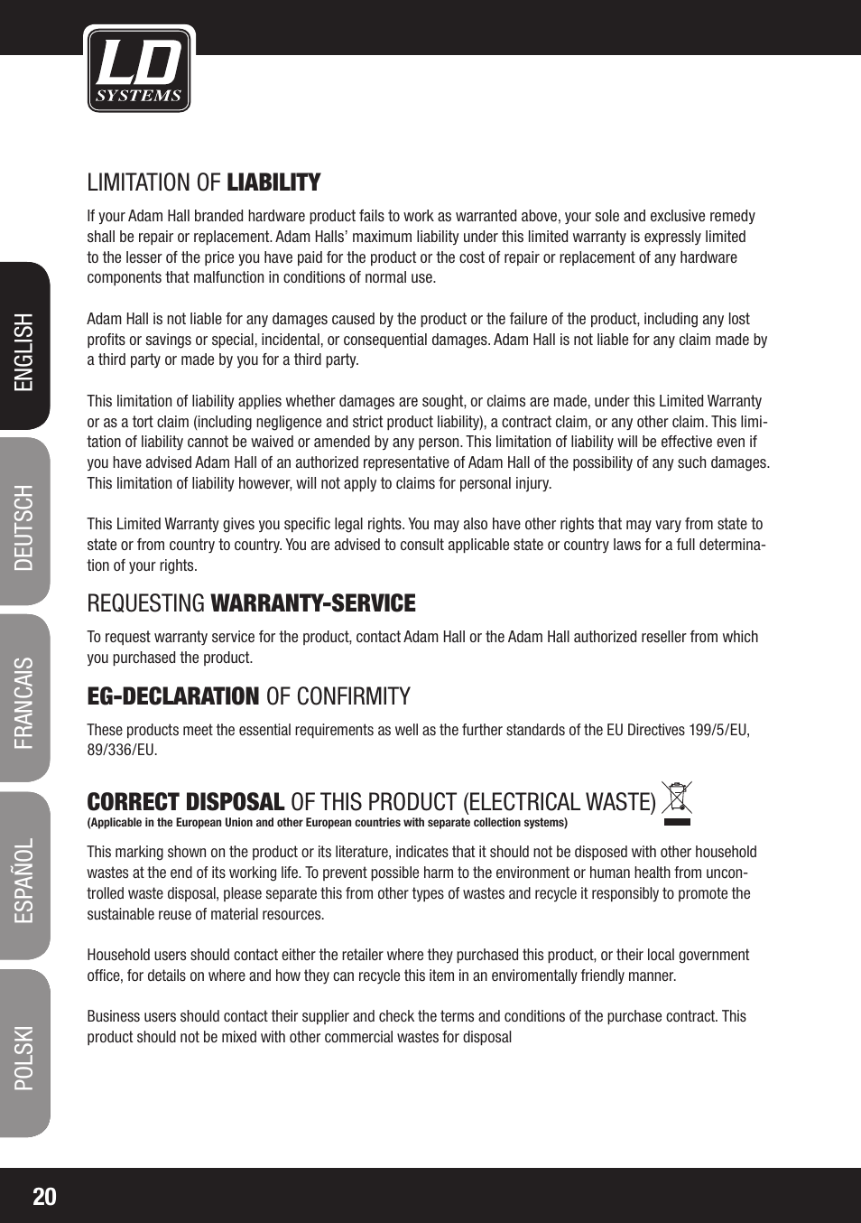 LD Systems LAX 8 D User Manual | Page 20 / 104