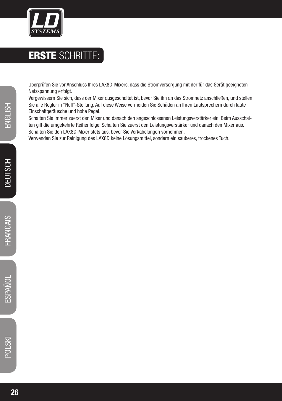 Erste schritte | LD Systems LAX 8 D User Manual | Page 26 / 104