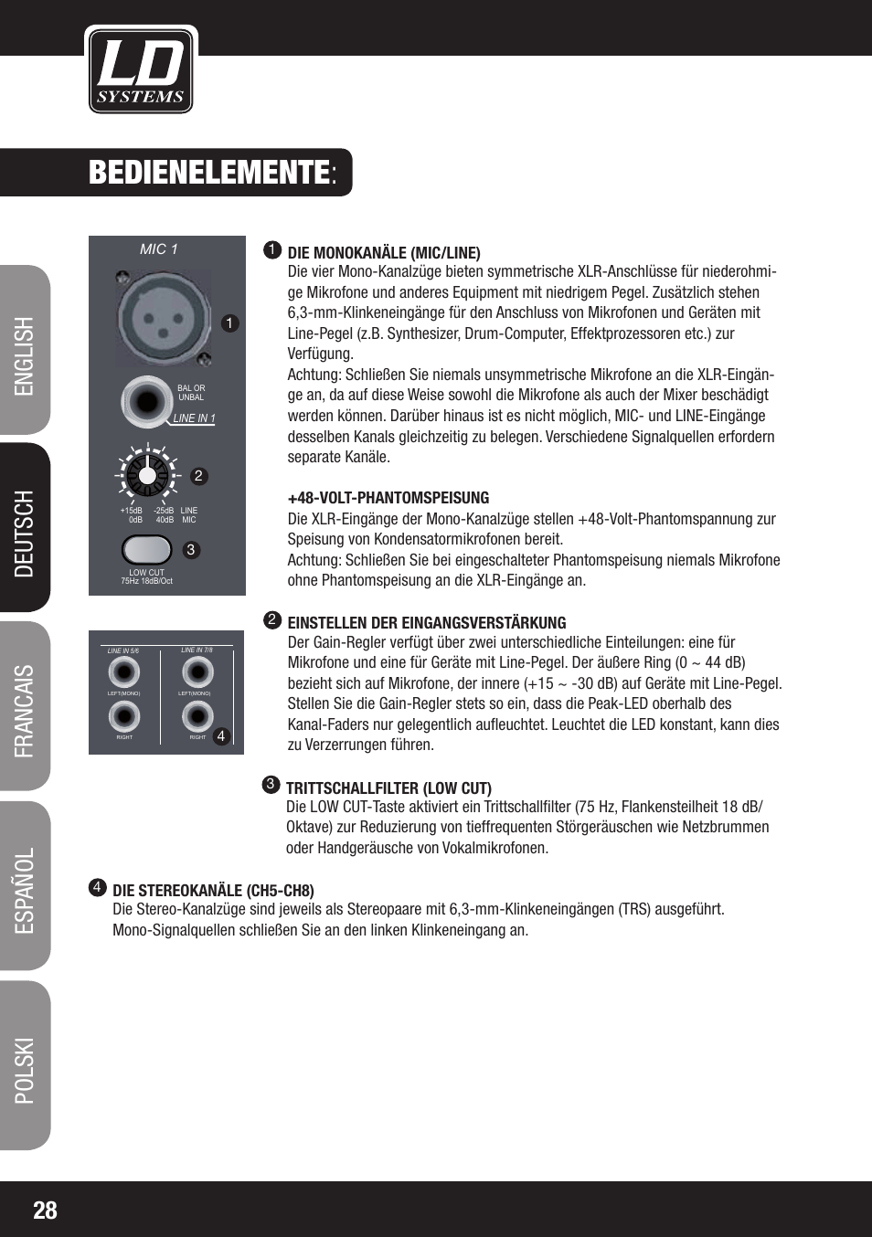 Bedienelemente | LD Systems LAX 8 D User Manual | Page 28 / 104