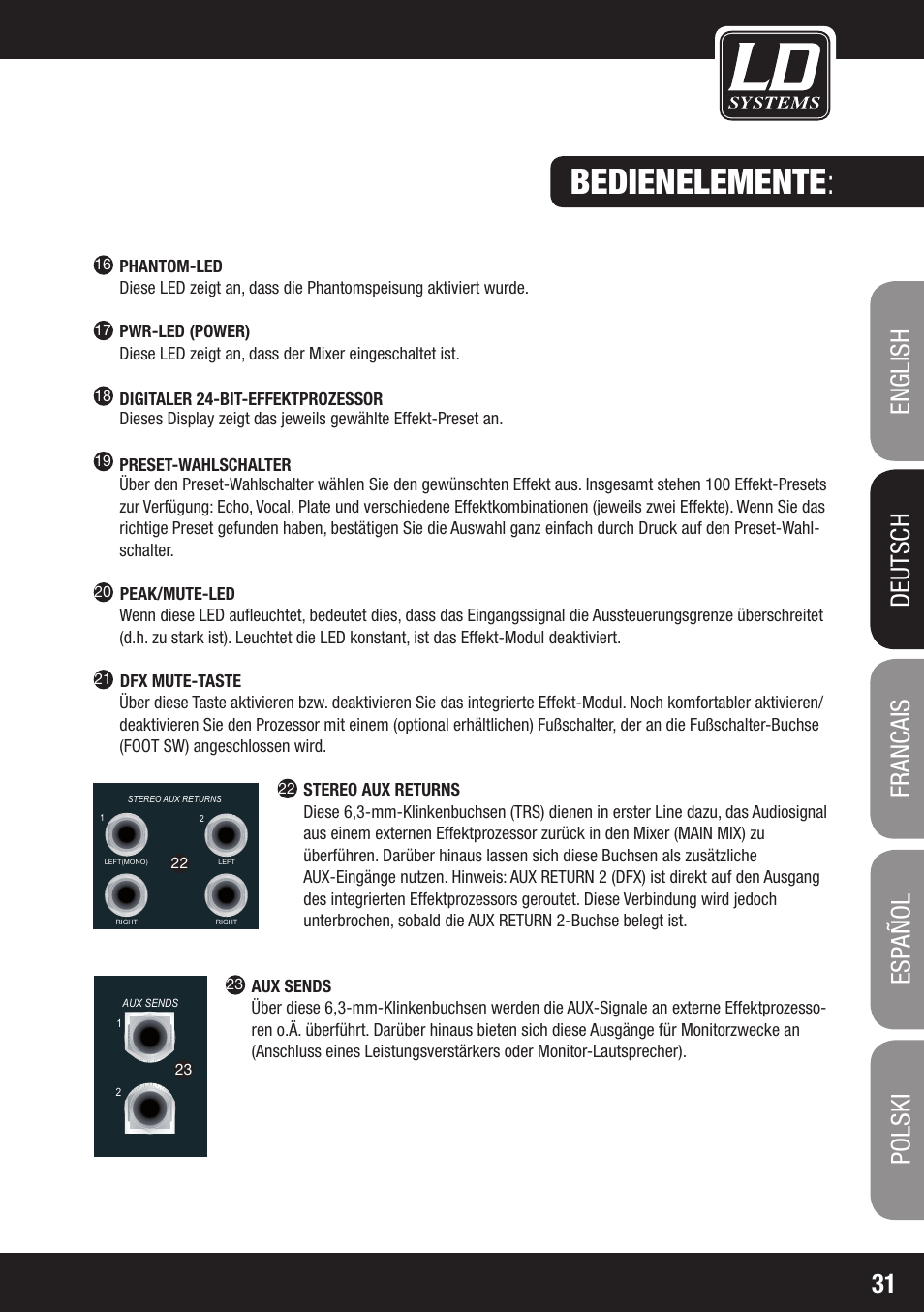 Bedienelemente | LD Systems LAX 8 D User Manual | Page 31 / 104