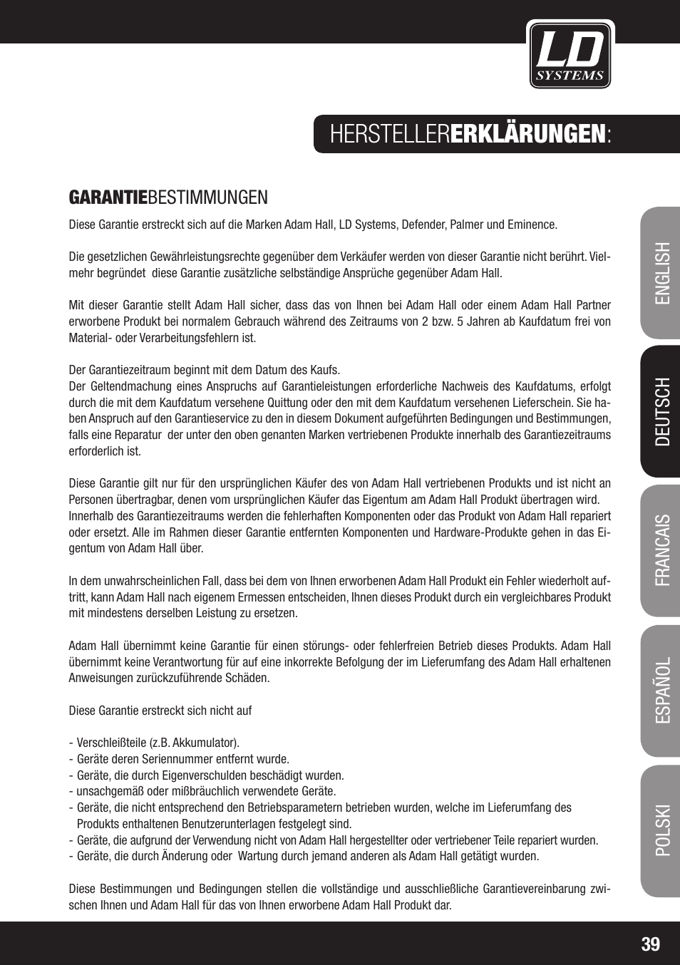 Hersteller erklärungen | LD Systems LAX 8 D User Manual | Page 39 / 104