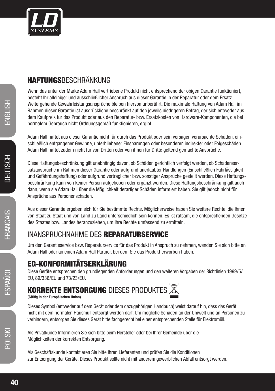 LD Systems LAX 8 D User Manual | Page 40 / 104