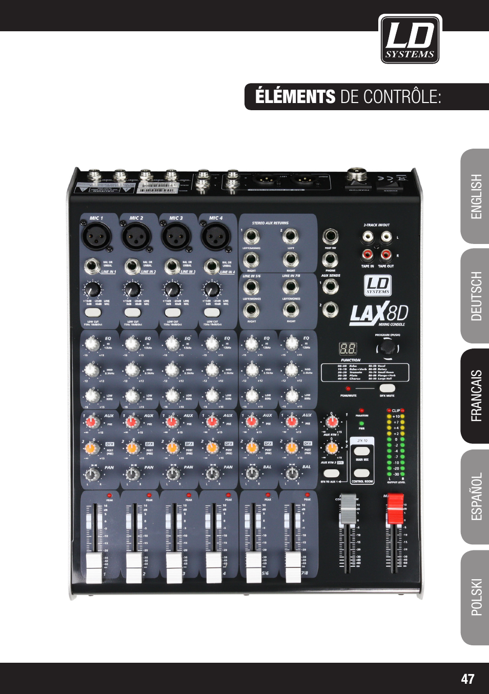 Éléments de contrôle | LD Systems LAX 8 D User Manual | Page 47 / 104
