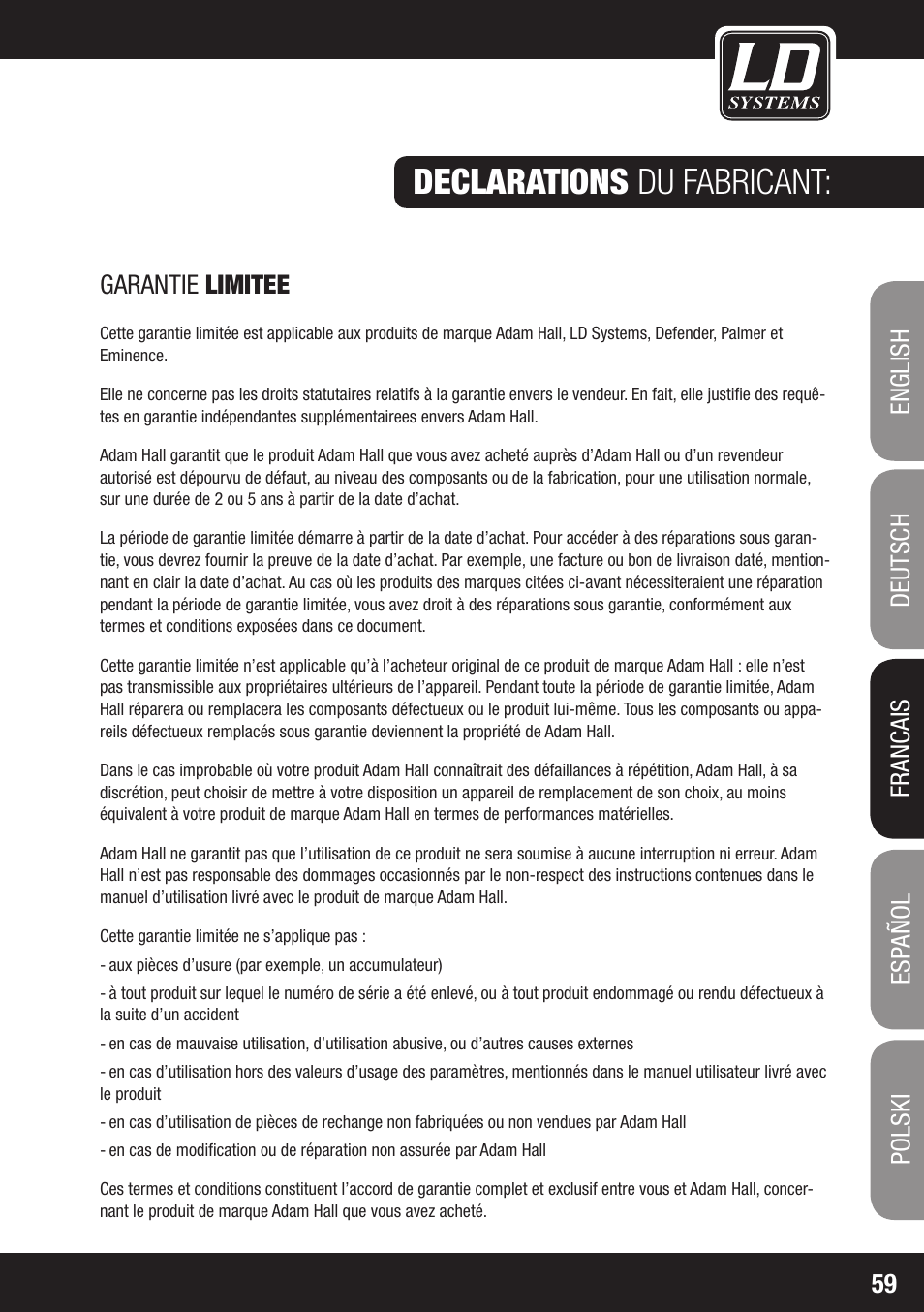 Declarations du fabricant | LD Systems LAX 8 D User Manual | Page 59 / 104